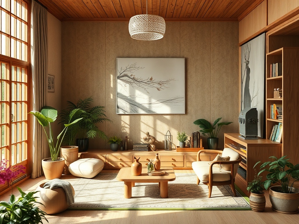 Японский минимализм в интерьере деревянного дома